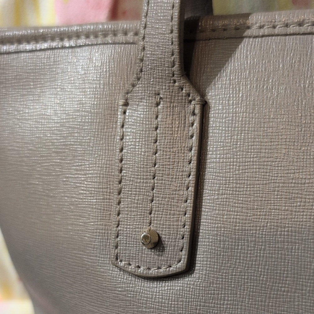 Furla Taupe Leather Tote Handbag Nice Purse 13 x 8 Stylish Club Career - Picture 5 of 16